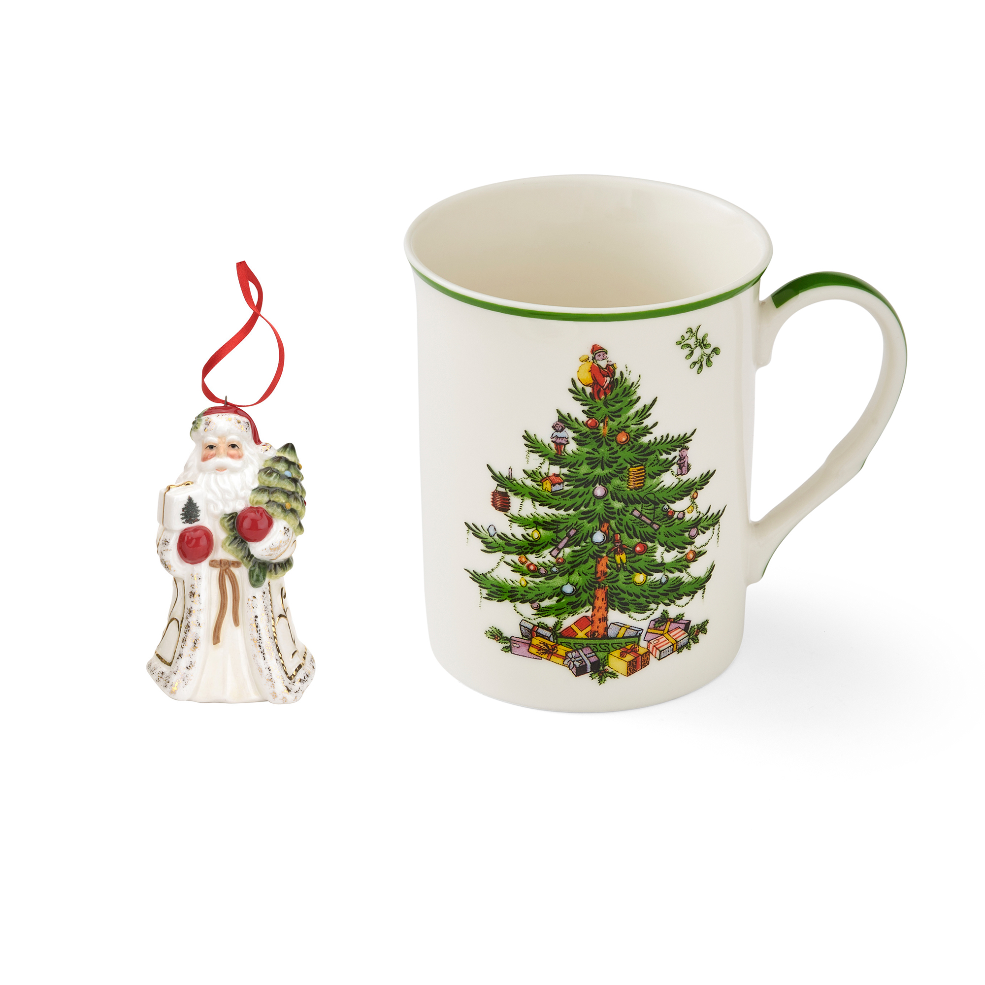 Christmas Tree Mug and Santa Ornament Set image number null